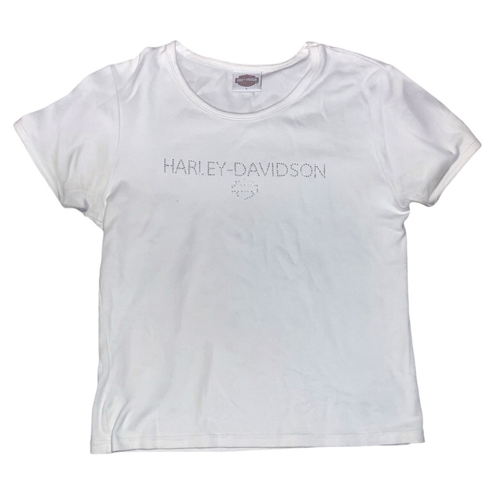 Vintage Y2K Mcbling early 2000s Harley-Davidson White baby tee